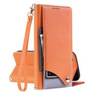 EuoDuo Coque Portefeuille pour Poco F7 5G en Cuir, Orange | Etui Pochette à Rabat, Pliable Support, Housse Fermeture Aimantée Porte Carte Flip Case pour Femmes Hommes