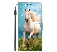 EuoDuo Coque Portefeuille pour Realme C30 4G / Realme Narzo 50i Prime Étui Rabattable Motif Tournesol Blanc Cheval Housse en Cuir PU Pochette Portable Folio Case Magnétique Antichoc Protection
