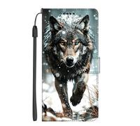 EuoDuo Coque Portefeuille pour Samsung Galaxy A71 Étui Rabattable Motif Loup Marron Noir Housse en Cuir PU Pochette Portable Folio Case Magnétique Antichoc Protection