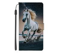 EuoDuo Coque Portefeuille pour Samsung Galaxy S24 Ultra Étui Rabattable en Cuir PU Housse Téléphone avec Porte Carte Magnétique à Rabat Case Pochette Cover - Galaxie Blanc Cheval