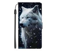 EuoDuo Coque Portefeuille pour Samsung Galaxy S25 FE Étui Rabattable en Cuir PU Housse Téléphone avec Porte Carte Magnétique à Rabat Case Pochette Cover - Blanc Gris Loup