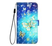 EuoDuo Coque pour Honor X6B 4G Étui Rabattable en Cuir PU Élégant Motif Dessin Folio Portefeuille Porte Carte à Rabat Housse Magnétique Cover - Papillon Bleu Or