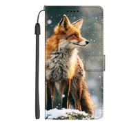EuoDuo Coque pour Honor X8C 4G Étui à Rabat Premium PU Cuir Portefeuille Téléphone Motif Imprimé Animal Housse Magnétique avec Fentes pour Cartes - Renard en Hiver