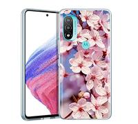 EuoDuo Coque pour Motorola Moto E20/E30/E40 Transparente Silicone TPU avec Motif Fleur de Cerisier Étui Protection Complète Souple Housse Antichoc Case Cover