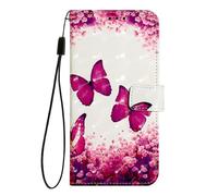 EuoDuo Coque pour Nokia X10 / Nokia X20 Étui Rabattable en Cuir PU Élégant Motif Dessin Folio Portefeuille Porte Carte à Rabat Housse Magnétique Cover - Papillon Rouge Violet