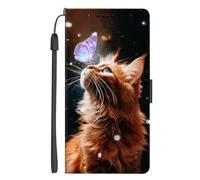 EuoDuo Coque pour Oppo A16 / A16S / Oppo A54S Étui à Rabat Premium PU Cuir Portefeuille Téléphone Motif Imprimé Animal Housse Magnétique avec Fentes pour Cartes - Chat Papillon Violet