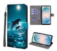 EuoDuo Coque pour Oppo A38 4G / Oppo A18 4G Étui Rabattable Cuir PU Motif Imprimé Animal Housse Magnétique Portefeuille avec Fentes pour Cartes Flip Case - Dauphin Bleu