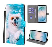 EuoDuo Coque pour Oppo A38 4G / Oppo A18 4G Étui Rabattable Cuir PU Motif Imprimé Animal Housse Magnétique Portefeuille avec Fentes pour Cartes Flip Case - Chien Blanc