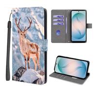 EuoDuo Coque pour Oppo A38 4G / Oppo A18 4G Étui Rabattable Cuir PU Motif Imprimé Animal Housse Magnétique Portefeuille avec Fentes pour Cartes Flip Case - Cerf