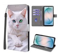 EuoDuo Coque pour Oppo A78 4G Étui Rabattable Cuir PU Motif Imprimé Animal Housse Magnétique Portefeuille avec Fentes pour Cartes Flip Case - Chat Blanc