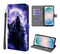 EuoDuo Coque pour Oppo A80 5G Étui Rabattable Cuir PU Motif Imprimé Animal Housse Magnétique Portefeuille avec Fentes pour Cartes Flip Case - Loup Violet