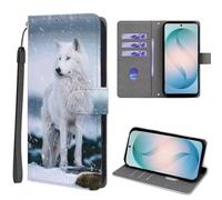 EuoDuo Coque pour Oppo A80 5G Étui Rabattable Cuir PU Motif Imprimé Animal Housse Magnétique Portefeuille avec Fentes pour Cartes Flip Case - Loup Blanc