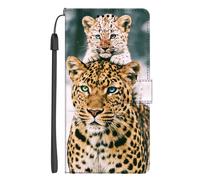 EuoDuo Coque pour Realme 12 5G/Realme 12x 5G Étui à Rabat Premium PU Cuir Portefeuille Téléphone Motif Imprimé Animal Housse Magnétique avec Fentes pour Cartes - Léopard Sauvage