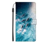 EuoDuo Coque pour Realme C35 4G/ Realme Narzo 50A Prime Étui à Rabat Premium PU Cuir Portefeuille Téléphone Motif Imprimé Animal Housse Magnétique avec Fentes pour Cartes - Dauphins