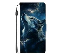 EuoDuo Coque pour Realme C35 4G/ Realme Narzo 50A Prime Étui à Rabat Premium PU Cuir Portefeuille Téléphone Motif Imprimé Animal Housse Magnétique avec Fentes pour Cartes - Loup Bleu