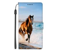 EuoDuo Coque pour Realme C35 4G/ Realme Narzo 50A Prime Étui à Rabat Premium PU Cuir Portefeuille Téléphone Motif Imprimé Animal Housse Magnétique avec Fentes pour Cartes - Cheval Brun