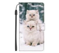 EuoDuo Coque pour Realme C35 4G/ Realme Narzo 50A Prime Étui à Rabat Premium PU Cuir Portefeuille Téléphone Motif Imprimé Animal Housse Magnétique avec Fentes pour Cartes - Deux Chats Blanc