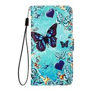 EuoDuo Coque pour Realme C35 4G / Realme Narzo 50A Prime Étui Rabattable en Cuir PU Élégant Motif Dessin Folio Portefeuille Porte Carte à Rabat Housse Magnétique Cover - Papillons Verts