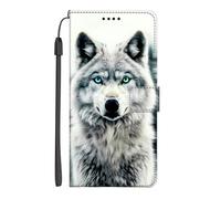 EuoDuo Coque pour Samsung Galaxy S25 Ultra Étui Rabattable Motif Loup Blanc Gris Housse Portefeuille en Cuir PU Téléphone Portable Folio Case avec Porte-Carte Magnétique Protection