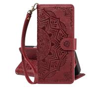 EuoDuo Coque pour Xiaomi 13T Pro Étui Rabattable Motif de Mandala Housse Portefeuille en Cuir PU Pochette avec Porte Carte Magnétique Folio Case, Rouge