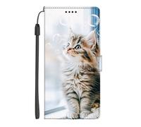 EuoDuo Coque pour Xiaomi 14T Pro 5G Étui Rabattable Motif Chat et Bulle Housse Portefeuille en Cuir PU Téléphone Portable Folio Case avec Porte-Carte Magnétique Protection