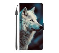 EuoDuo Étui Portefeuille pour Oppo A77 5G / A57 5G Coque à Rabat, Loup Bleu | Cuir PU Pochette de Portefeuille, Emplacements pour Cartes, Housse Magnétique, Imprimé Animal