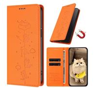 EuoDuo Étui pour Oppo A80 5G / Oppo A3 Pro 5G Coque Portefeuille Chatons Mignons en Cuir PU Rabat Aimanté Housse Portable avec Fentes pour Cartes RFID Blocage Flip Case - Orange