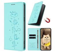 EuoDuo Étui pour Realme C21Y / Realme C25Y Coque Portefeuille Chatons Mignons en Cuir PU Rabat Aimanté Housse Portable avec Fentes pour Cartes RFID Blocage Flip Case - Vert Menthe
