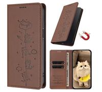 EuoDuo Étui pour Realme C21Y / Realme C25Y Coque Portefeuille Chatons Mignons en Cuir PU Rabat Aimanté Housse Portable avec Fentes pour Cartes RFID Blocage Flip Case - Marron