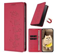 EuoDuo Étui pour Vivo X200 FE Coque Portefeuille Chatons Mignons en Cuir PU Rabat Aimanté Housse Portable avec Fentes pour Cartes RFID Blocage Flip Case - Rouge