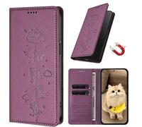 EuoDuo Étui pour Vivo X200 FE Coque Portefeuille Chatons Mignons en Cuir PU Rabat Aimanté Housse Portable avec Fentes pour Cartes RFID Blocage Flip Case - Violet Foncé