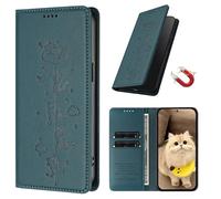 EuoDuo Étui pour Xiaomi Redmi 14C 4G / POCO C75 4G Coque Portefeuille Chatons Mignons en Cuir PU Rabat Aimanté Housse Portable avec Fentes pour Cartes RFID Blocage Flip Case - Vert Foncé