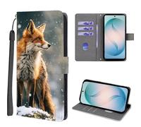 EuoDuo Étui Rabattable pour iPhone 16 Coque Portefeuille Cuir PU Premium Motif Imprimé Animal Housse Magnétique à Rabat Fentes pour Cartes Pochette Case Renard Marron