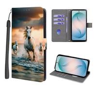 EuoDuo Étui Rabattable pour Motorola Moto G71 Coque Portefeuille Cuir PU Premium Motif Imprimé Animal Housse Magnétique à Rabat Fentes pour Cartes Pochette Case Chevaux Blancs