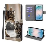 EuoDuo Étui Rabattable pour Oppo A54 5G / A74 5G / A93 5G Coque Portefeuille Cuir PU Premium Motif Imprimé Animal Housse Magnétique à Rabat Pochette Case Chatte et Chaton