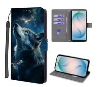 EuoDuo Étui Rabattable pour Oppo A54 5G / A74 5G / A93 5G Coque Portefeuille Cuir PU Premium Motif Imprimé Animal Housse Magnétique à Rabat Pochette Case Loup Nébuleuse