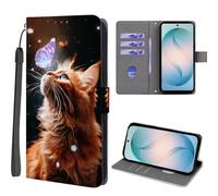 EuoDuo Étui Rabattable pour Oppo A60 4G Coque Portefeuille Cuir PU Premium Motif Imprimé Animal Housse Magnétique à Rabat Fentes pour Cartes Pochette Case Papillon et Chat