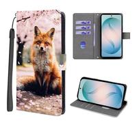 EuoDuo Étui Rabattable pour Samsung Galaxy A37 5G Coque Portefeuille Cuir PU Premium Motif Imprimé Animal Housse Magnétique à Rabat Fentes pour Cartes Pochette Case Renard Fleurs
