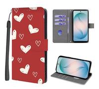 EuoDuo Étui Rabattable pour Xiaomi Redmi A1 Plus 4G/Redmi A2 Plus Coque Portefeuille Cuir PU Premium Motif Imprimé Animal Housse Magnétique à Rabat Pochette Case Cœurs Rouge Blanc