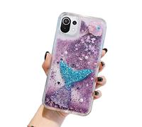 EuoDuo Glitter Liquide Coque Compatible avec Xiaomi 11 Lite 5G NE Etui Transparente Silicone Violet Sirène Paillettes Flottant Antichoc Filles Femmes Brillante Housse Protection