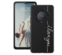 EuoDuo pour Honor Magic 5 Lite 5G Coque de Téléphone Noir Motifs Doux Mince Silicone Liquide Gel TPU Souple Étui Antichoc, I Love You