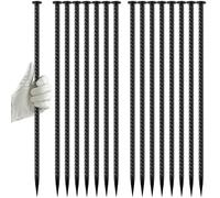 EUOKOK Lot de 10 piquets d'armature de 40,6 cm - 1,27 cm de diamètre en acier galvanisé pour plantes, piquets d'ancrage robustes pour ralentissement, trottoir de stationnement et tente de camping