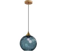 Euone_Clothes GYDD-0729-1 Suspension en Verre Ondulé Globe au Fini Doré, Lampe Suspendu de Plafond Industrielle Vintage E27 Suspension Luminaire de Cuisine & Salle à Manger - Bleu Foncé