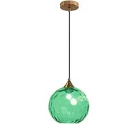 Euone_Clothes GYDD-0729-1 Suspension en Verre Ondulé Globe au Fini Doré, Lampe Suspendu de Plafond Industrielle Vintage E27 Suspension Luminaire de Cuisine & Salle à Manger - Vert Clair