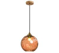Euone_Clothes Suspension en Verre Ondulé Globe au Fini Doré, Lampe Suspendu de Plafond Industrielle Vintage E27 Suspension Luminaire de Cuisine & Salle à Manger - Orange, (GYDD-0729-1)