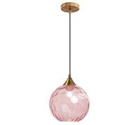 Euone_Clothes Suspension en Verre Ondulé Globe au Fini Doré, Lampe Suspendu de Plafond Industrielle Vintage E27 Suspension Luminaire de Cuisine & Salle à Manger - Rose, (GYDD-0729-1)