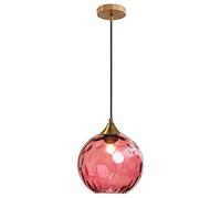 Euone_Clothes Suspension en Verre Ondulé Globe au Fini Doré, Lampe Suspendu de Plafond Industrielle Vintage E27 Suspension Luminaire de Cuisine & Salle à Manger - Bourgogne GYDD-0729-1