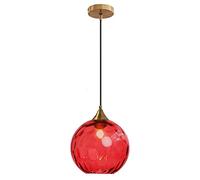 Euone_Clothes Suspension en Verre Ondulé Globe au Fini Doré, Lampe Suspendu de Plafond Industrielle Vintage E27 Suspension Luminaire de Cuisine & Salle à Manger - Rouge GYDD-0729-1