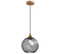 Euone_Clothes Suspension en Verre Ondulé Globe au Fini Doré, Lampe Suspendu de Plafond Industrielle Vintage E27 Suspension Luminaire de Cuisine & Salle à Manger - Gris