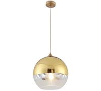 Euone_Clothes Suspension Luminaire avec Abat-jour Boule en Verre Semi-plaqué, Lampe Suspendue de Plafond Moderne, Lustre de Chambre de Salle à manger de Cuisine (Or, 30cm)